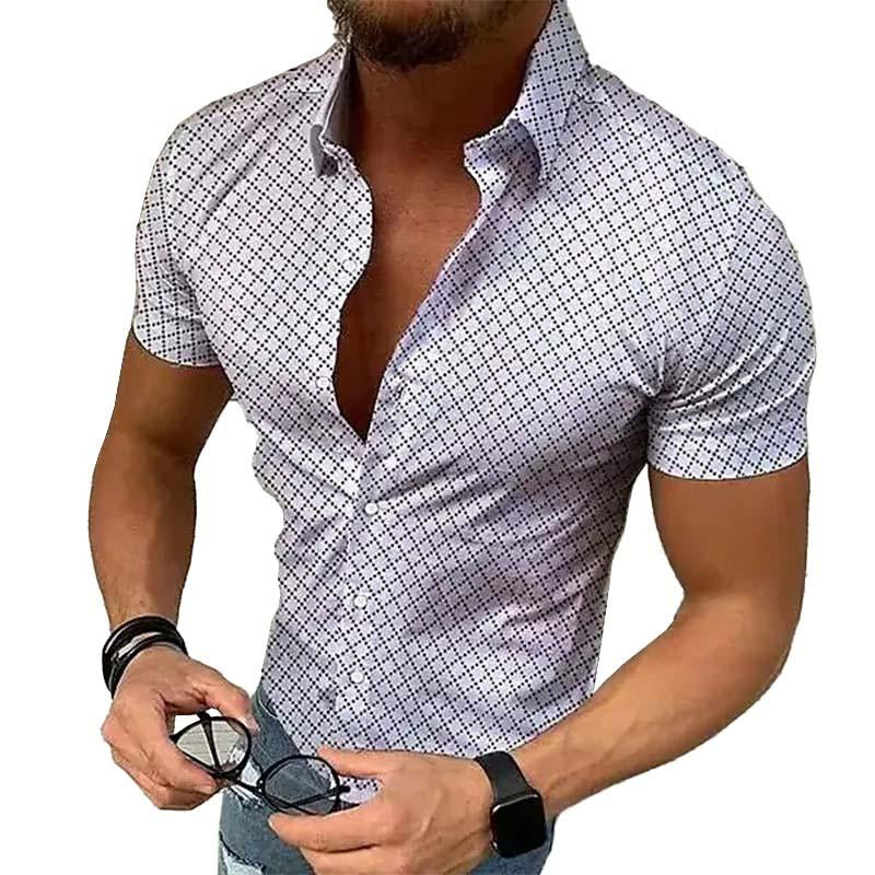 Men's Casual Printed Lapel Short Sleeve Shirt 81613045M