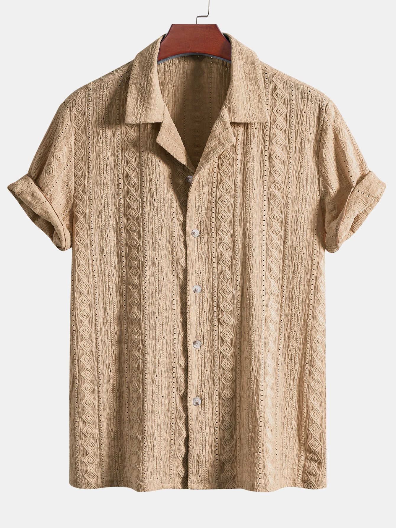 Geometric Jacquard Textured Cuban Shirt