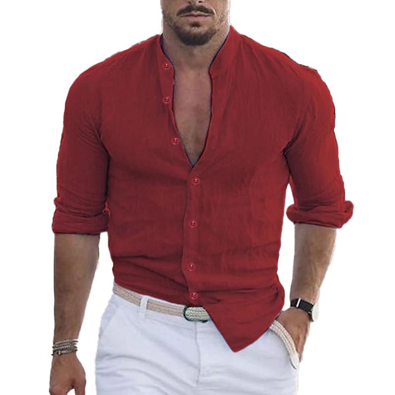 Men's Casual Stand Collar Long Sleeve Shirt 75311158M