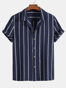 Cotton Blend Striped Cuban Shirt