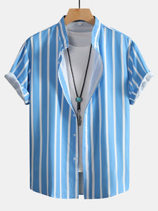 Striped Button Up Stand Collar Shirt