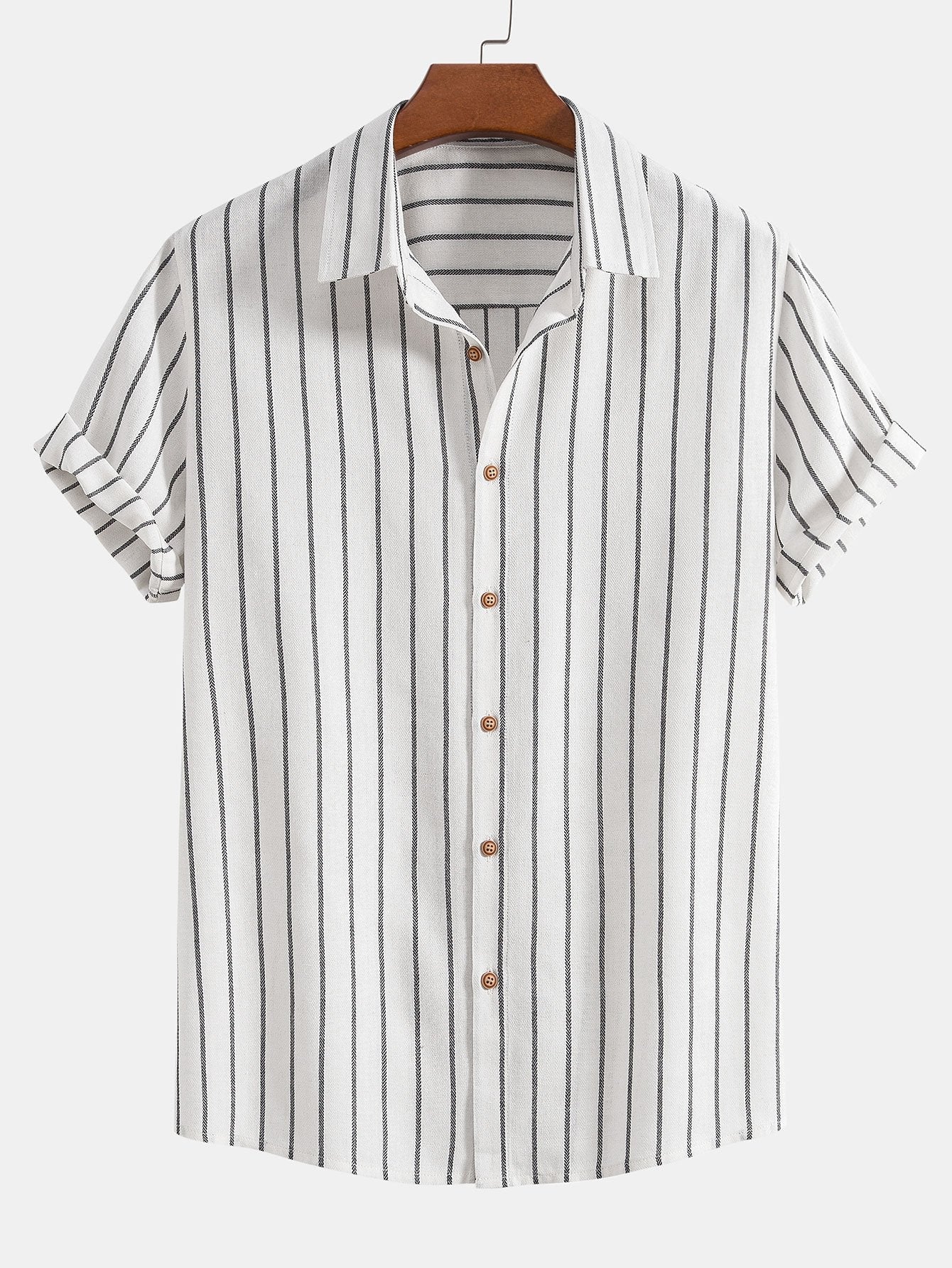 Cotton Blend Striped Button Up Shirt