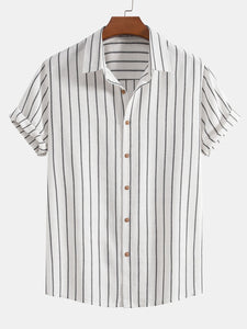 Cotton Blend Striped Button Up Shirt