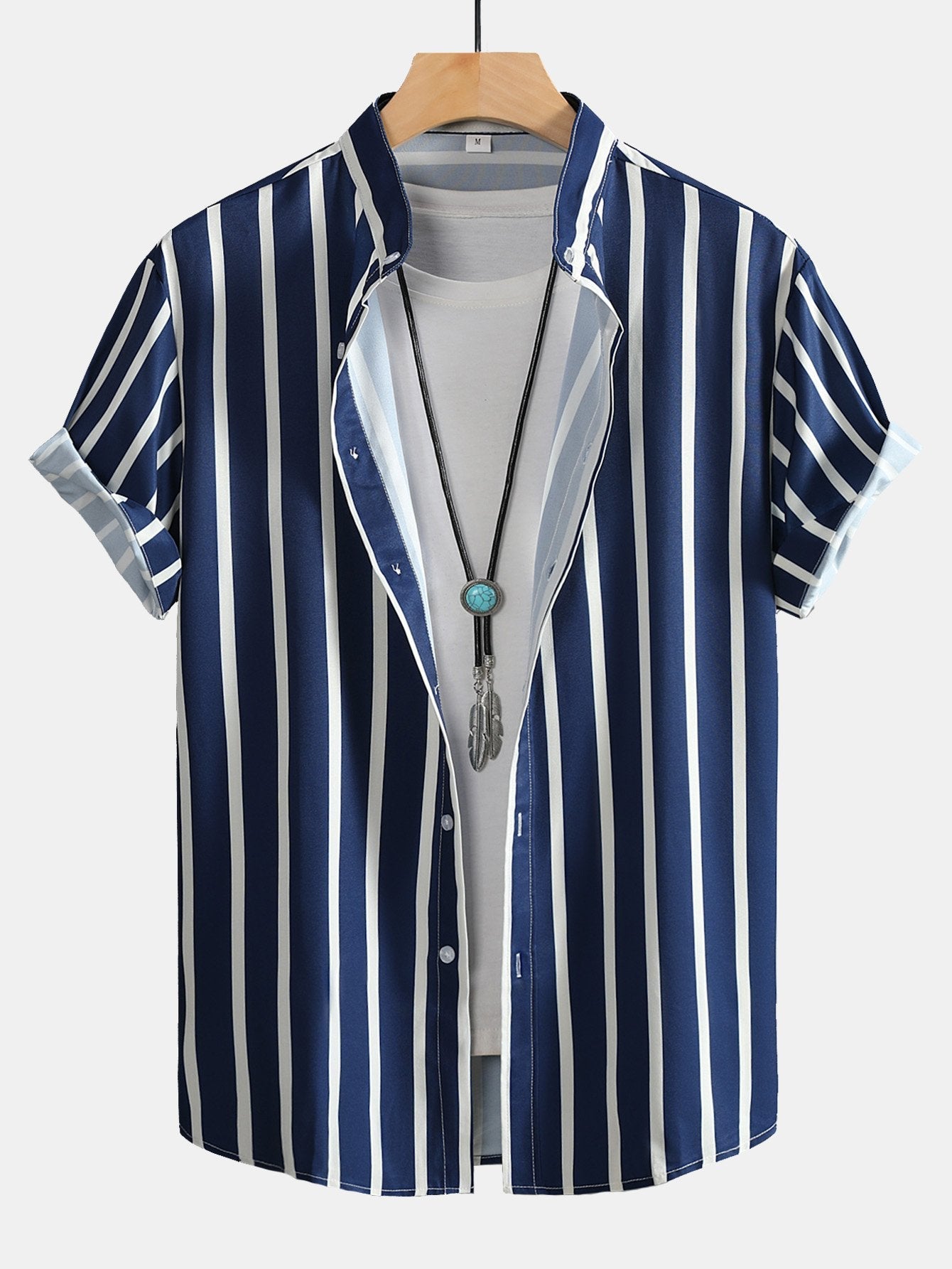 Striped Button Up Stand Collar Shirt