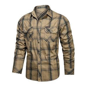 Men's Casual Cotton Plaid Long Sleeve Shirt 89270182M