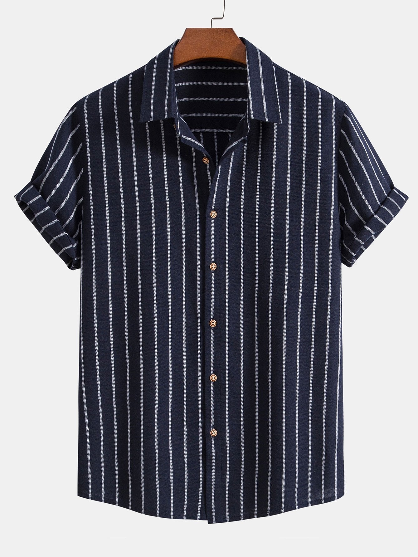 Cotton Blend Striped Button Up Shirt