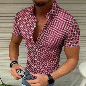 Men's Casual Printed Lapel Short Sleeve Shirt 81613045M