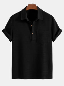 Waffle Polo Collar Shirt With Pocket