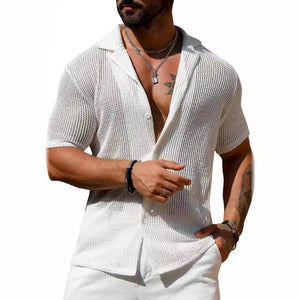 Men's Casual Solid Color Breathable Short-Sleeved Knitted Shirt 86296626M