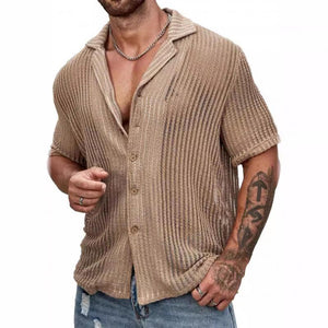 Men's Casual Solid Color Breathable Short-Sleeved Knitted Shirt 86296626M