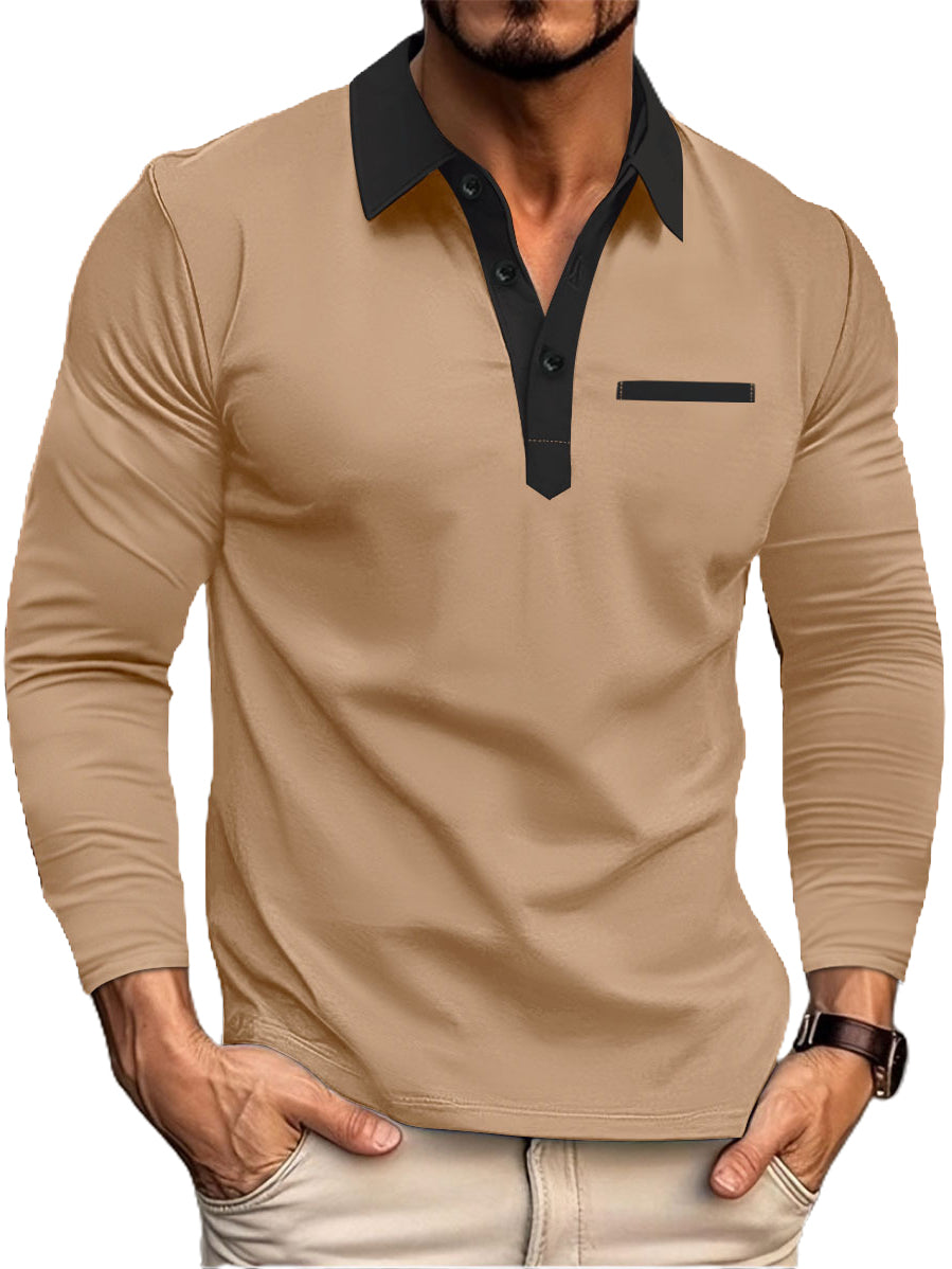 Men's Contrast Color Stitching Basic Casual Polo Top