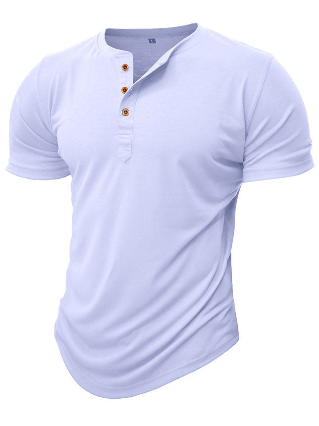 Men's Cotton Henry Neck Comfortable Casual Basic Versatile T-shirt Top