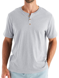 Men's Cotton Henry Neck Comfortable Casual Basic Versatile T-shirt Top