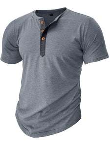 Men's Cotton Henry Neck Comfortable Casual Basic Versatile T-shirt Top