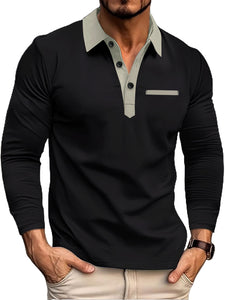 Men's Contrast Color Stitching Basic Casual Polo Top