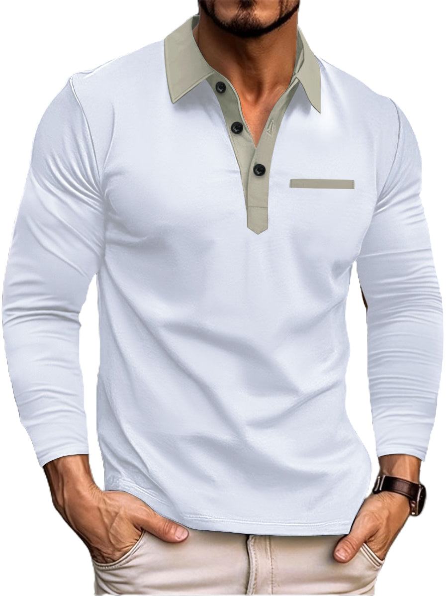 Men's Contrast Color Stitching Basic Casual Polo Top