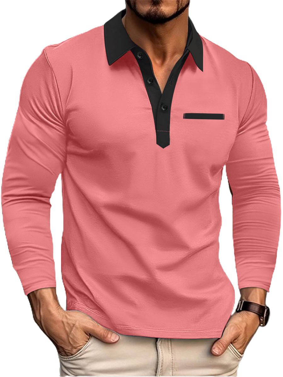 Men's Contrast Color Stitching Basic Casual Polo Top