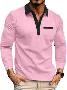 Men's Contrast Color Stitching Basic Casual Polo Top