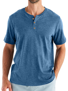 Men's Cotton Henry Neck Comfortable Casual Basic Versatile T-shirt Top