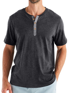 Men's Cotton Henry Neck Comfortable Casual Basic Versatile T-shirt Top