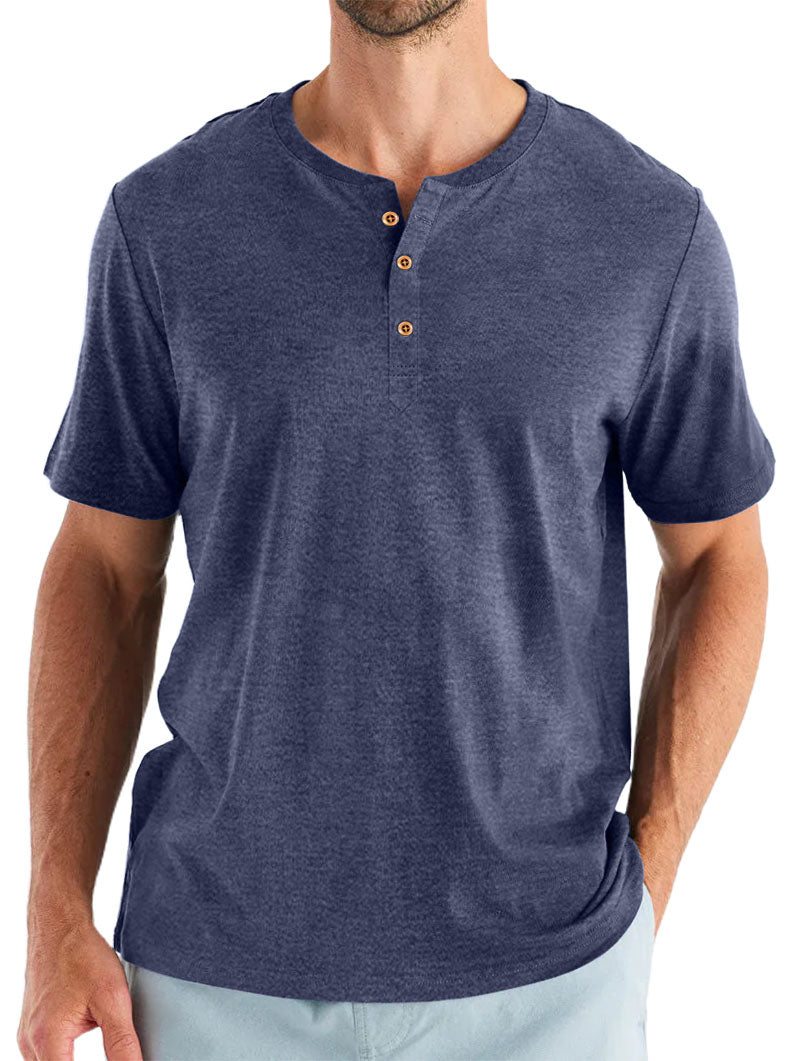 Men's Cotton Henry Neck Comfortable Casual Basic Versatile T-shirt Top