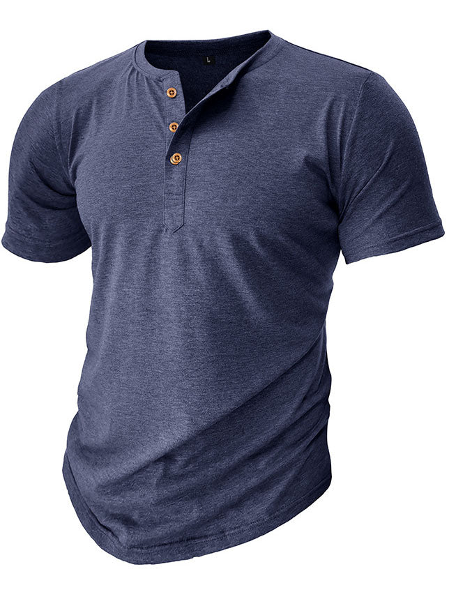 Men's Cotton Henry Neck Comfortable Casual Basic Versatile T-shirt Top