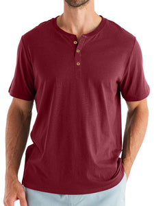 Men's Cotton Henry Neck Comfortable Casual Basic Versatile T-shirt Top