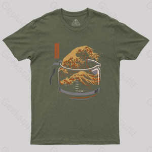 The Great Wave Of Coffee T-Shirt Army Green / S