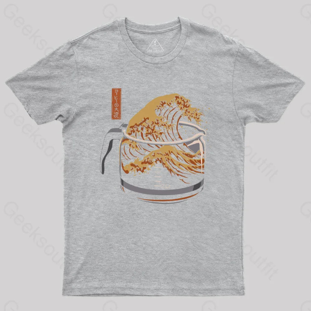 The Great Wave Of Coffee T-Shirt Grey / S