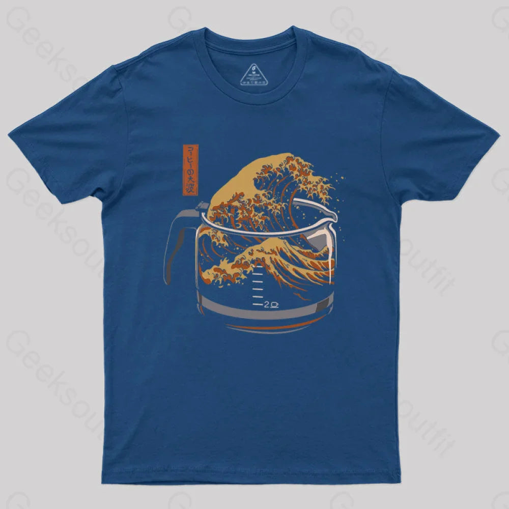 The Great Wave Of Coffee T-Shirt Navy / S