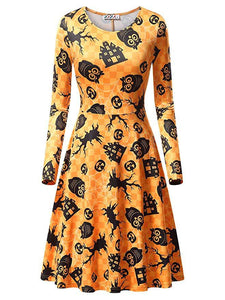 Halloween Costume Women neck Pumpkin Print Dress