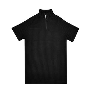 Mock Neck Zipper Elastic Breathable Polo Shirt