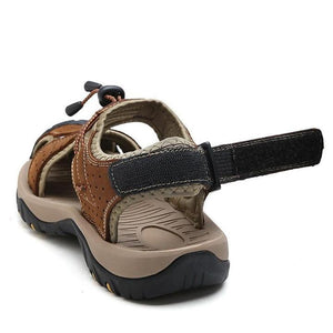 Men Comfy Daily Cowhide Leather Sandals Elastic Band Water Shoes