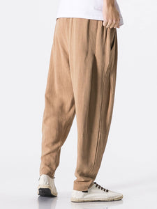 Detachable Belt Linen Cotton Blend Pants