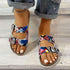 Women Printing Hit Color Open Toe Slip Flat Heel Slippers