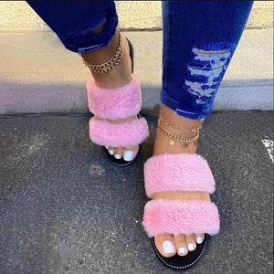 Women Soft Fur Sandal Slip Slippers