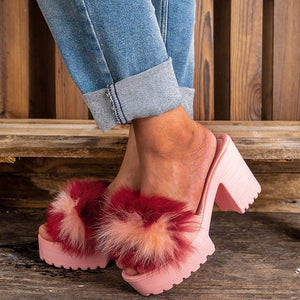 Women Chic Fabric Fur Slippers