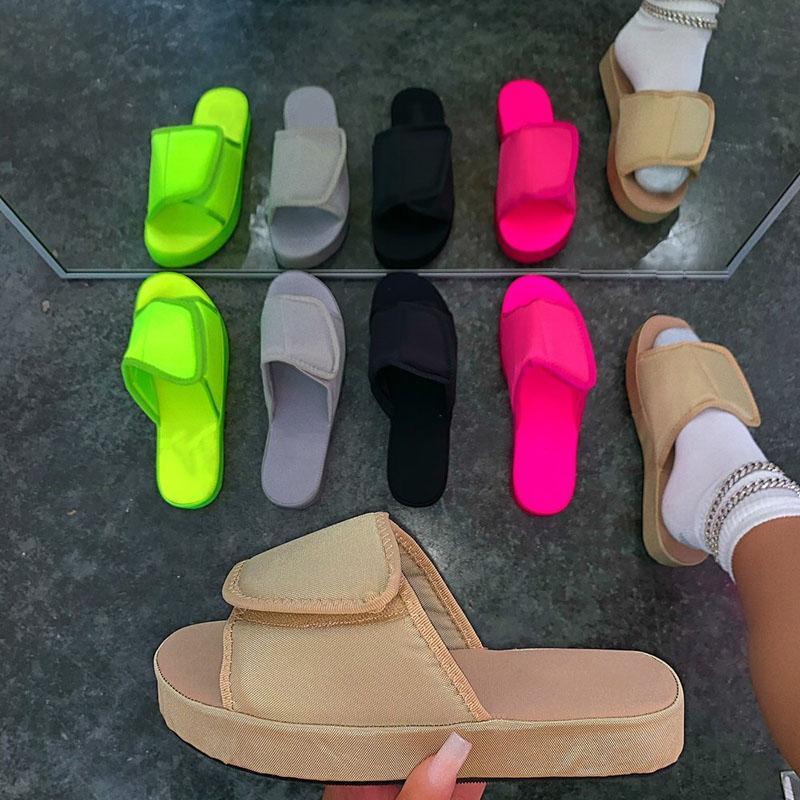 Women Gorgeous Open Toe Slip Platform Slippers Velcro Strap
