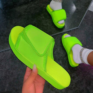 Women Gorgeous Open Toe Slip Platform Slippers Velcro Strap