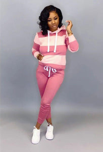 Spliced Color Sports Leisure Sweater Two piece Suit