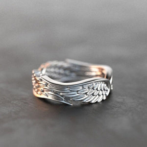 New Fashion Retro Angel Wings Double Wings Feather Alloy Ring