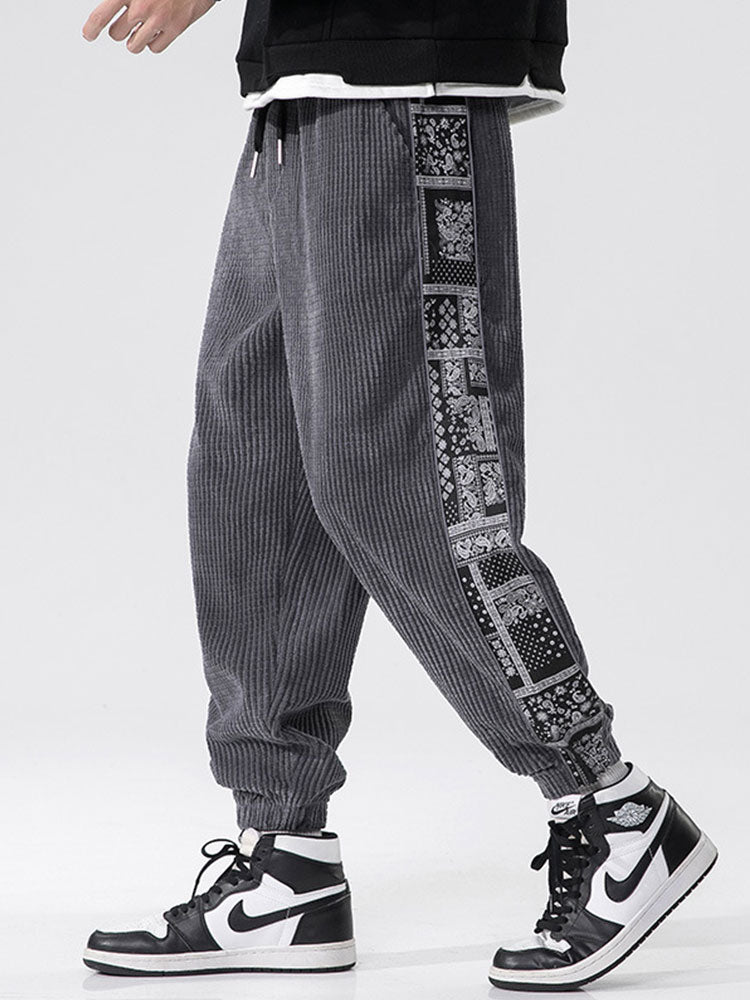 Corduroy Paisley Print Pants