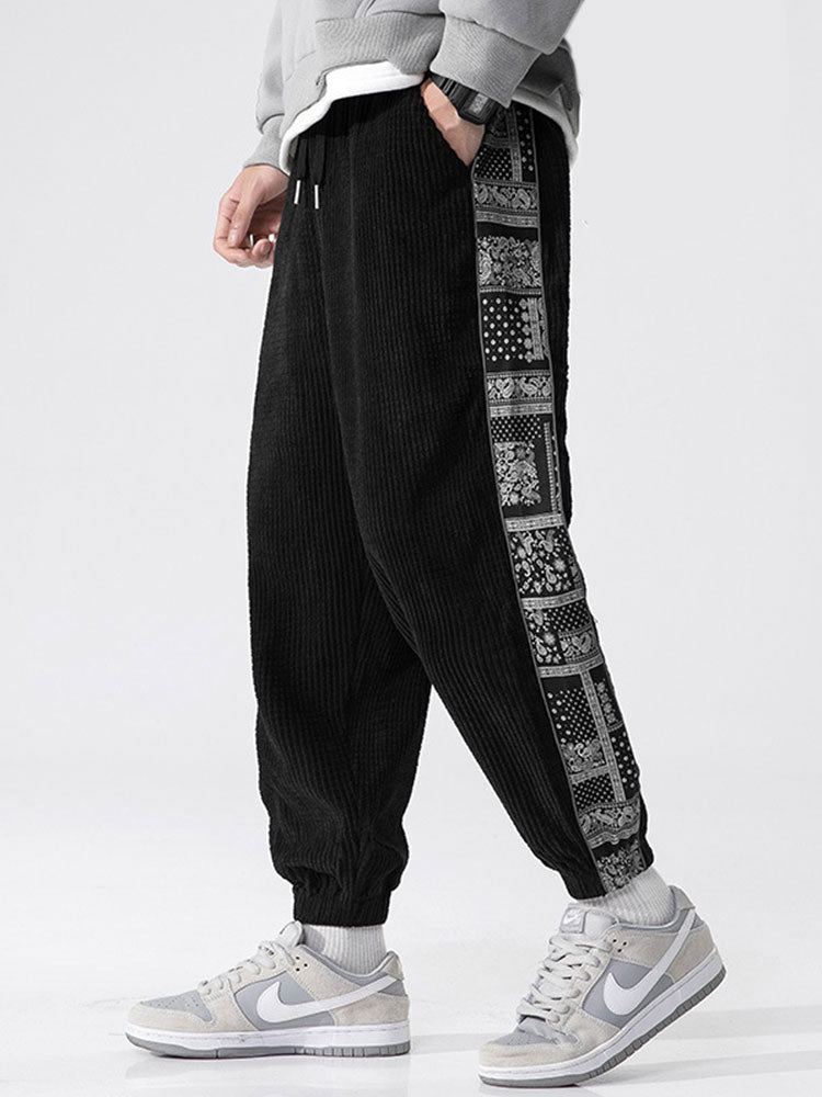 Corduroy Paisley Print Pants