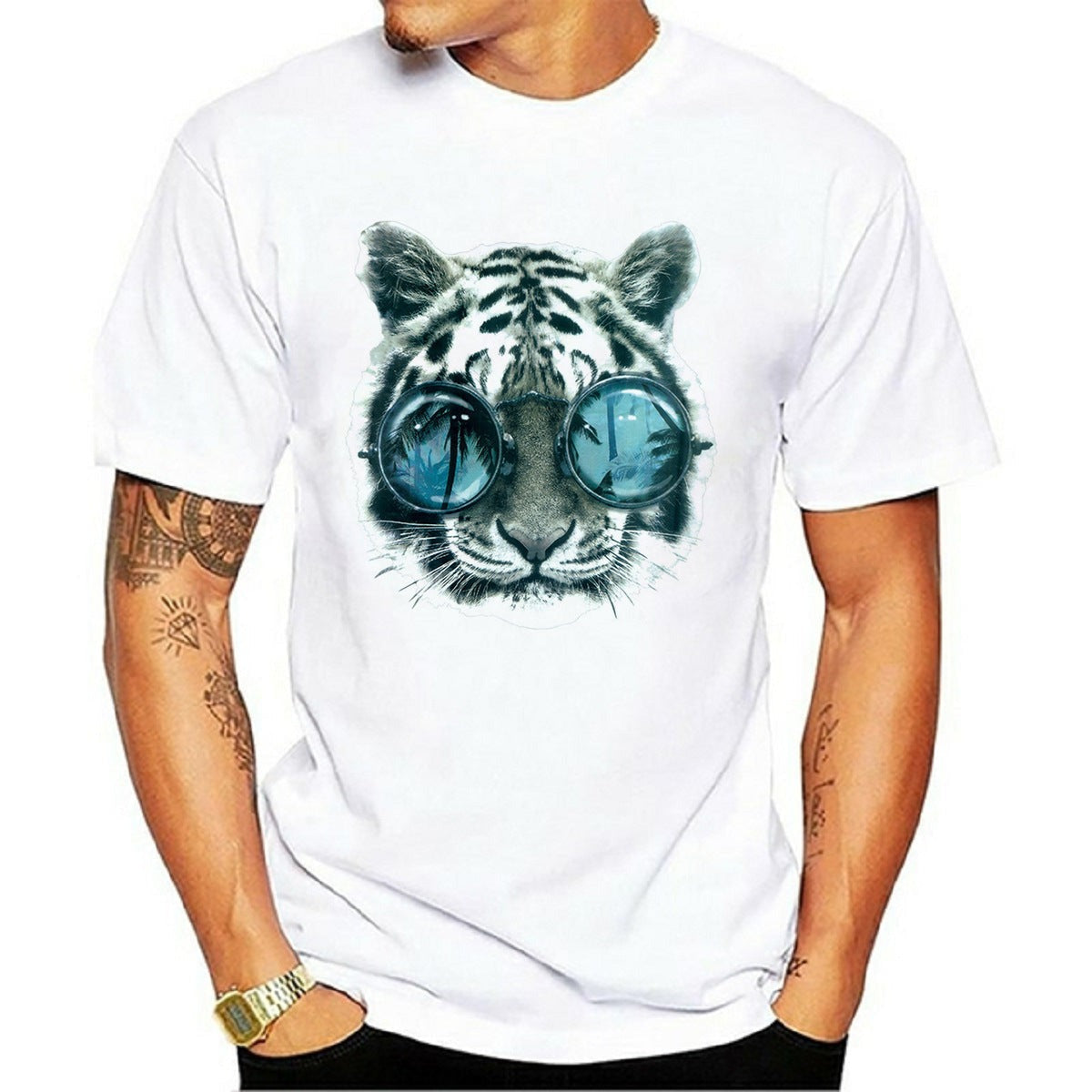 Animal Printed Round Neck Short Sleeved T-shirt