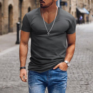 V-neck Solid Color Casual Short Sleeved T-shirt