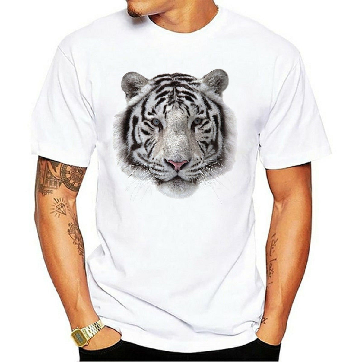 Animal Printed Round Neck Short Sleeved T-shirt