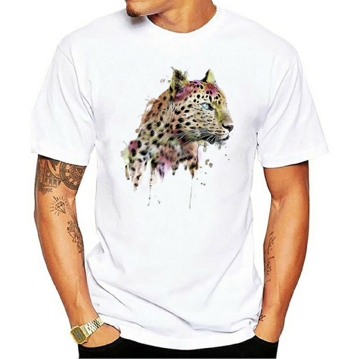 Animal Printed Round Neck Short Sleeved T-shirt