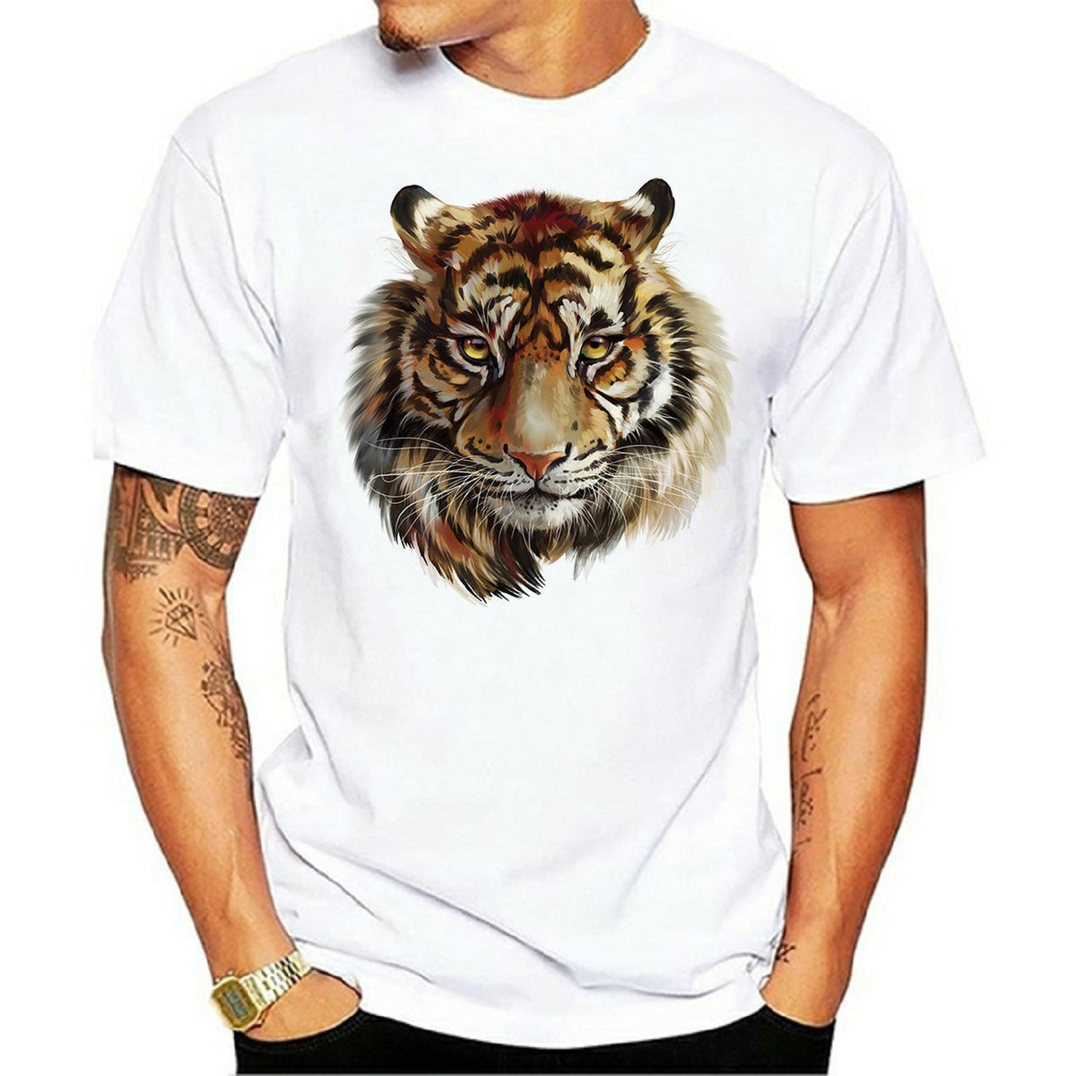 Animal Printed Round Neck Short Sleeved T-shirt