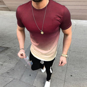 Gradient Round Neck Elastic Loose T-shirt