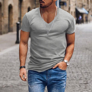 V-neck Solid Color Casual Short Sleeved T-shirt